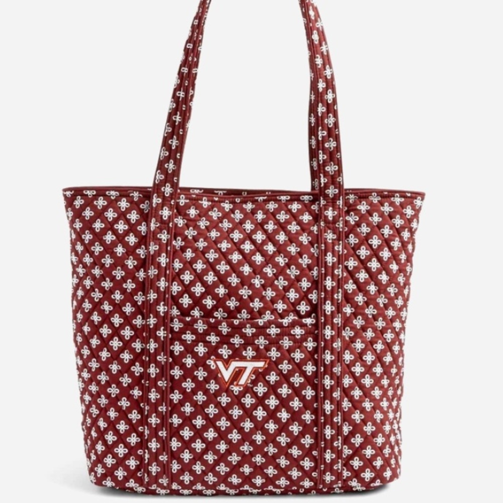 Vera Bradley Maroon and White Quilted Tote with VT Logo